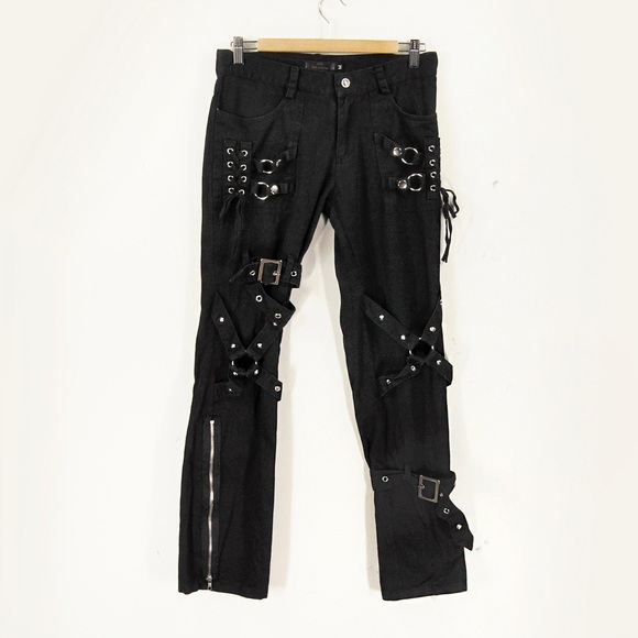 Goth Lolita Punk Pants - Vintage Archive Y2K 2000s GLP Goth Lolita Punk Japan Black Bondage Buckle Pants